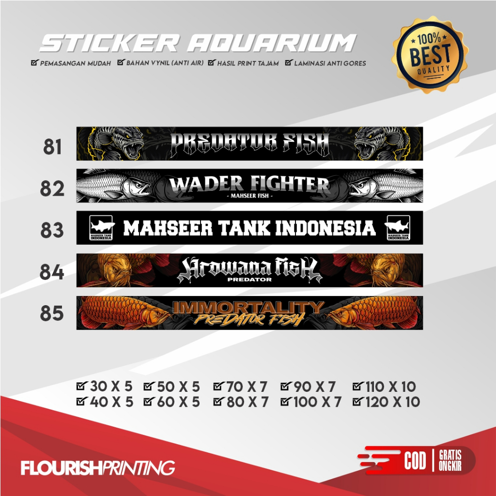 STIKER LIST AKUARIUM MAHSEER , WADER , AROWANA BAHAN PREMIUM MAXDECAL