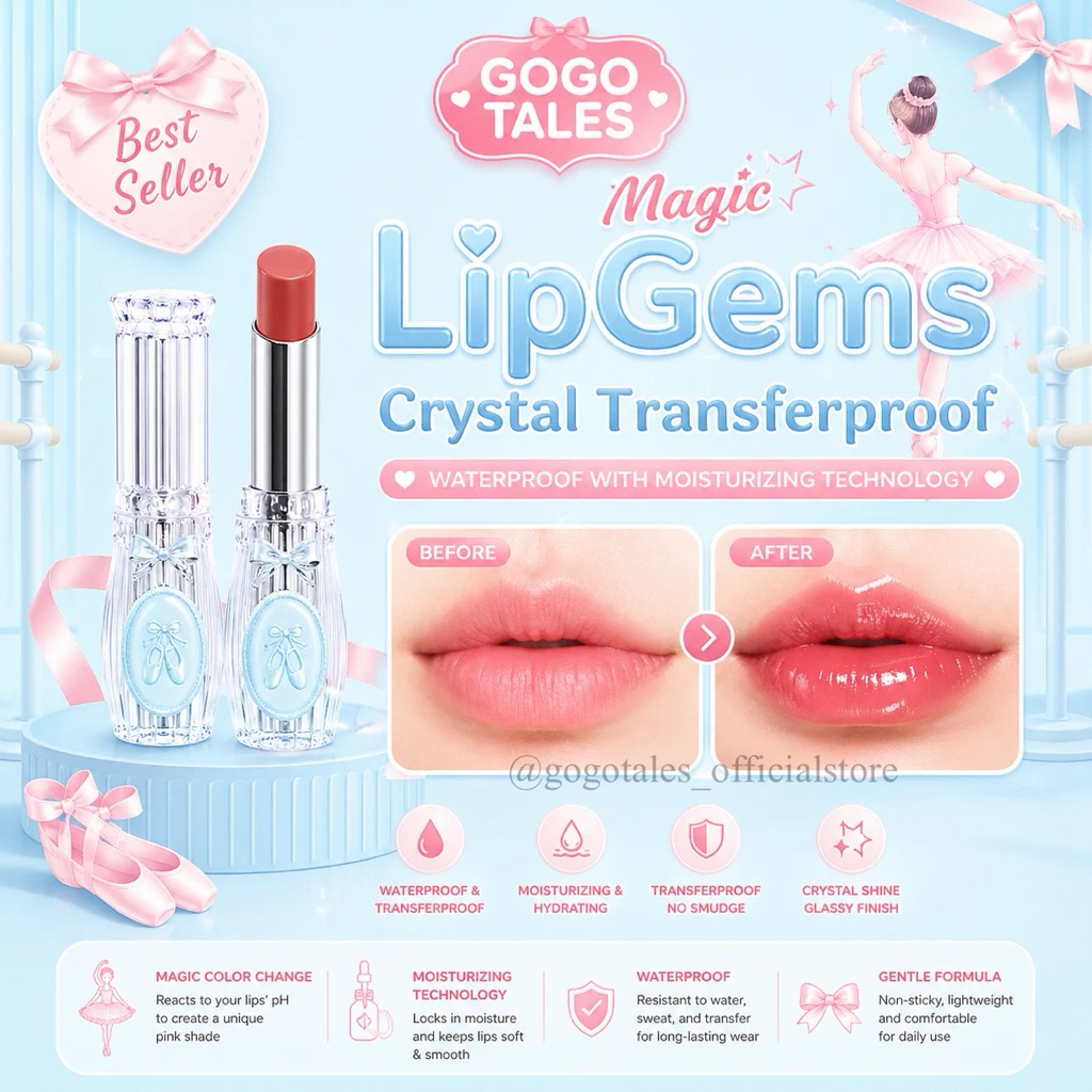 GOGO TALES LipGems Magical Lipstik Crystal Moisturizing Lipstick Putar Transferproof Tahan Lama Glos