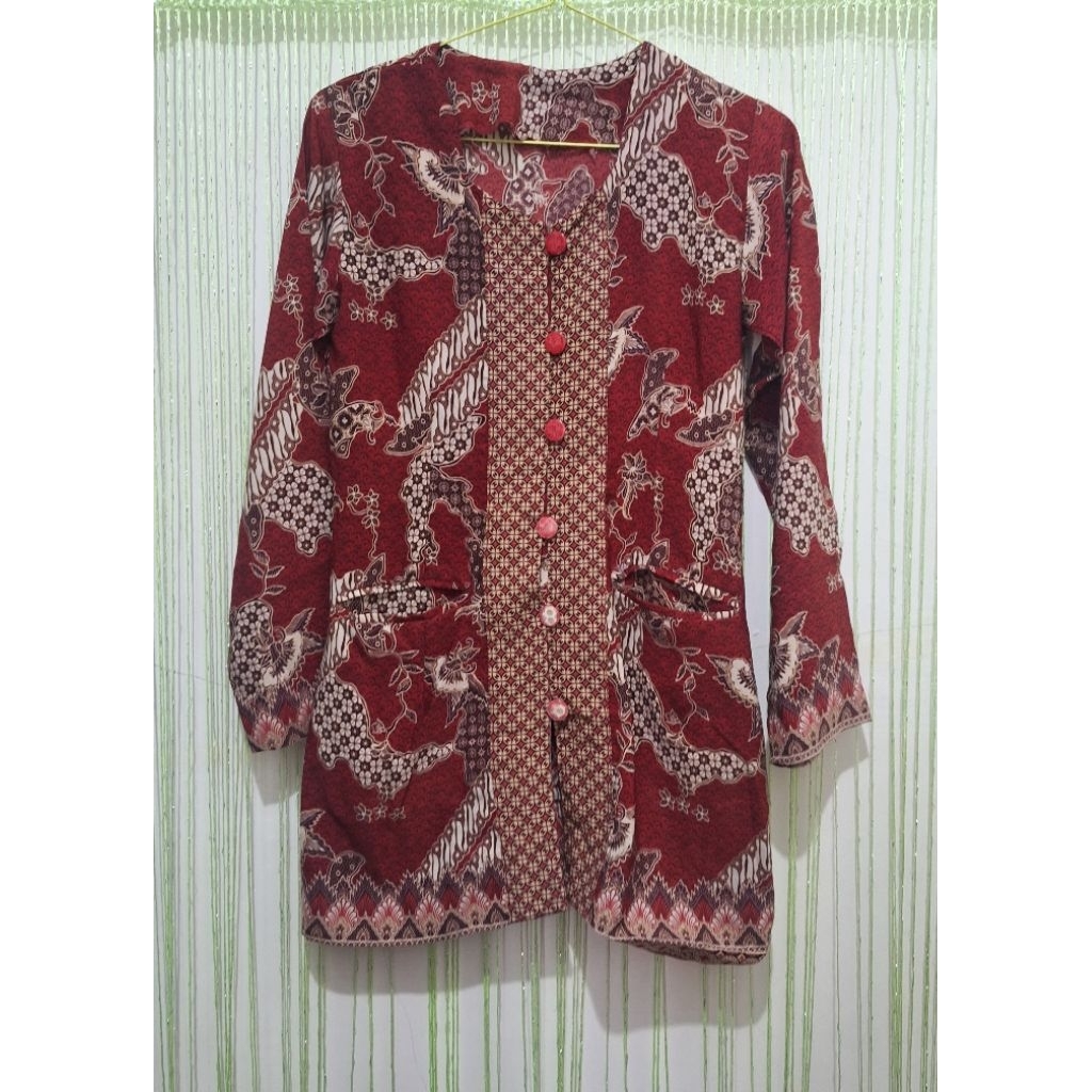batik wanita lengan panjang merah maroon