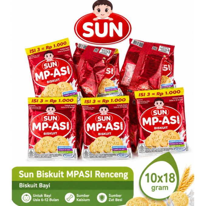 SUN MPASI Biskuit - SUN MP-ASI biskuit 18g Renceng isi 10 sachet /  Biscuit Bayi MPASI / biskuit bay