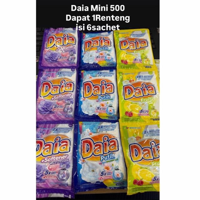 Dapat 1 Renceng x6pcs . Detergent bubuk Daia 23gr kemasan ECERAN 500an KECIL