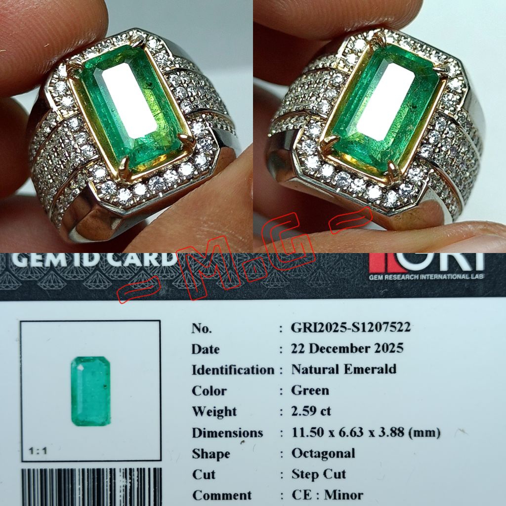 NATURAL EMERALD BERYL 2.59 CARAT CUTTING OCTAGONAL RING PERAK MEWAH MEMO GRI LAB