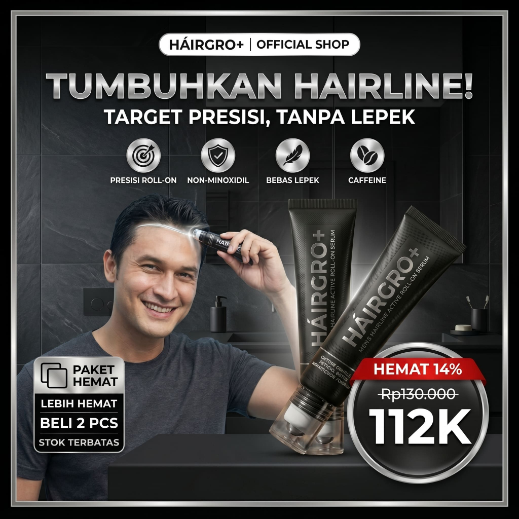 [PROMO BELI 2 PCS] HairGro+ Serum Hairline Pria 25ml Roll On untuk Rambut Tipis & Botak Depan