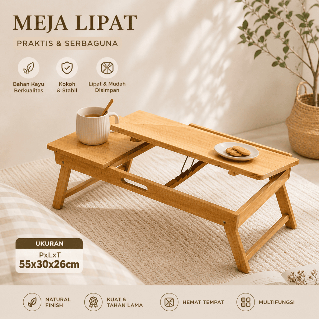 Meja Belajar Lipat Laptop | Kayu Solid