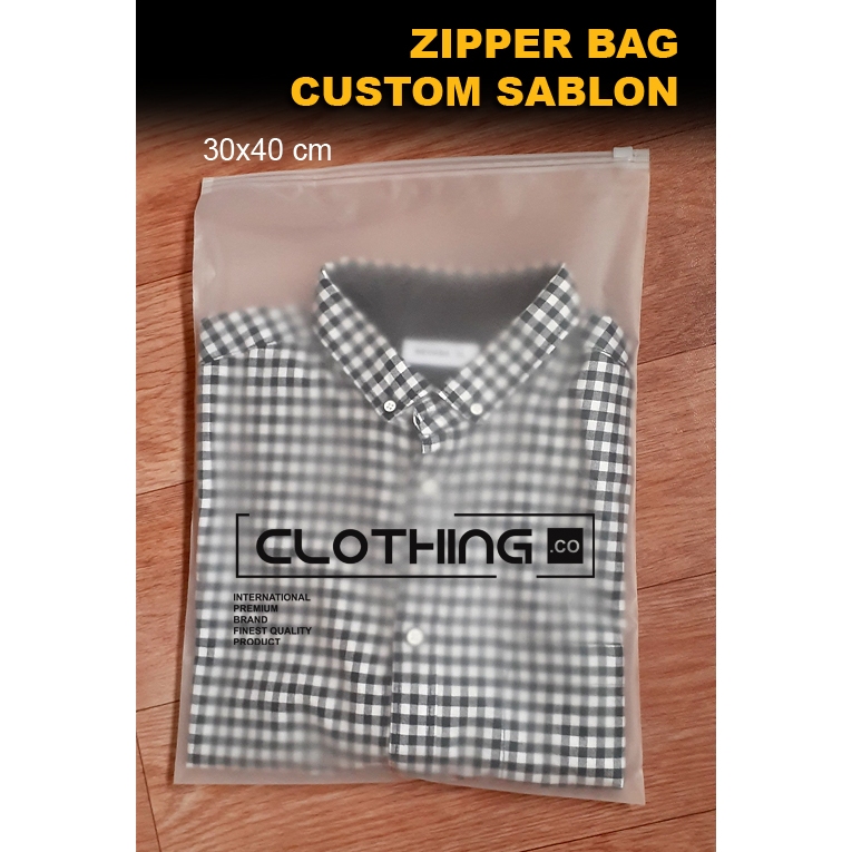 Zipper Bag Custom Sablon 1 warna Plastic Doff Packaging Baju Clothing