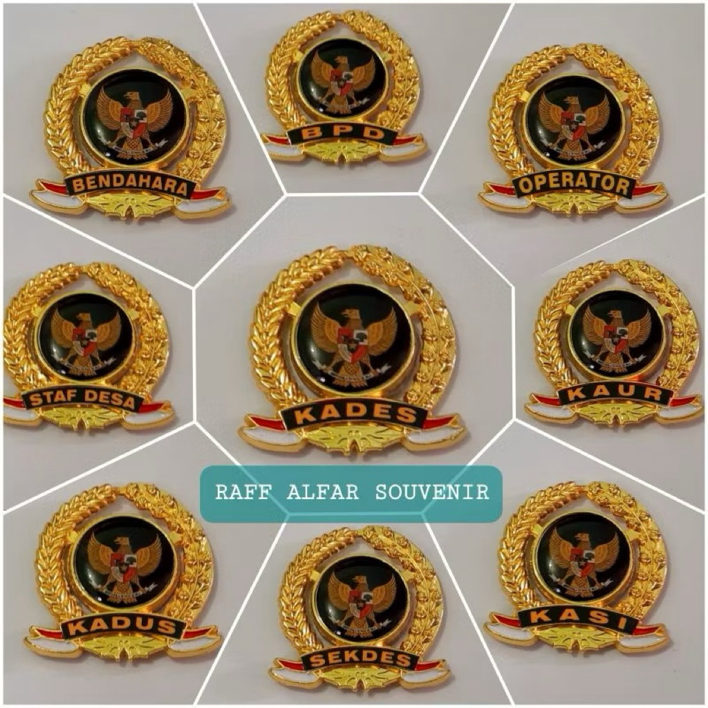 Pin Bros PERANGKAT DESA Pin Padi Kapas Bendera Logo Kades Sekdes Kadus Kaur Kasi Kuningan Peniti/Mag