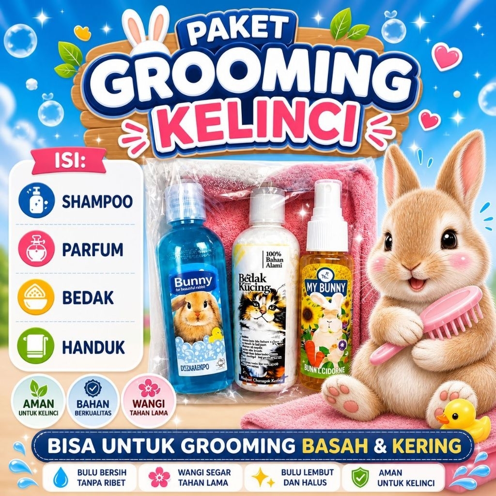PAKET GKL - Paket Grooming Kelinci Bunny Paket Mandi Bersih Kelinci Anggora Mini Rex Shampoo Parfum 
