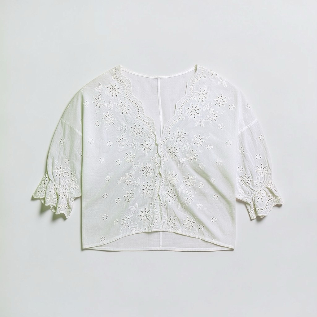 Kemeja Wanita Renda Katun Poplin Desain Korea Putih