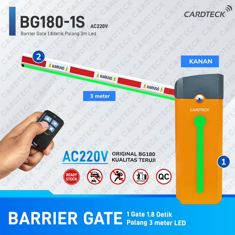 CARDTECK BG180 Barrier Gate Palang Parkir 3 meter LED Portal Otomatis Perumahan