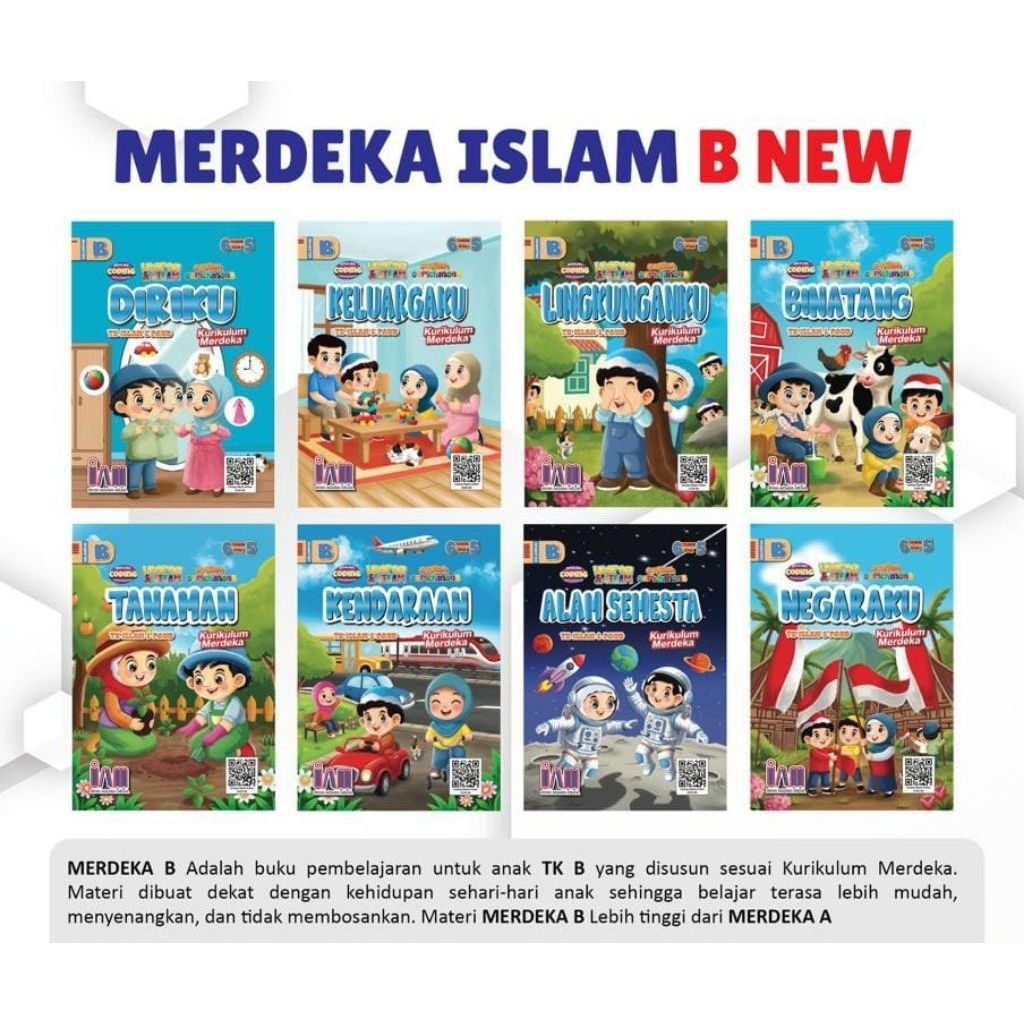 satu paket buku TK B Islam untuk usia 5-6 tahun edisi terbaru penerbit Irfan aksara media
