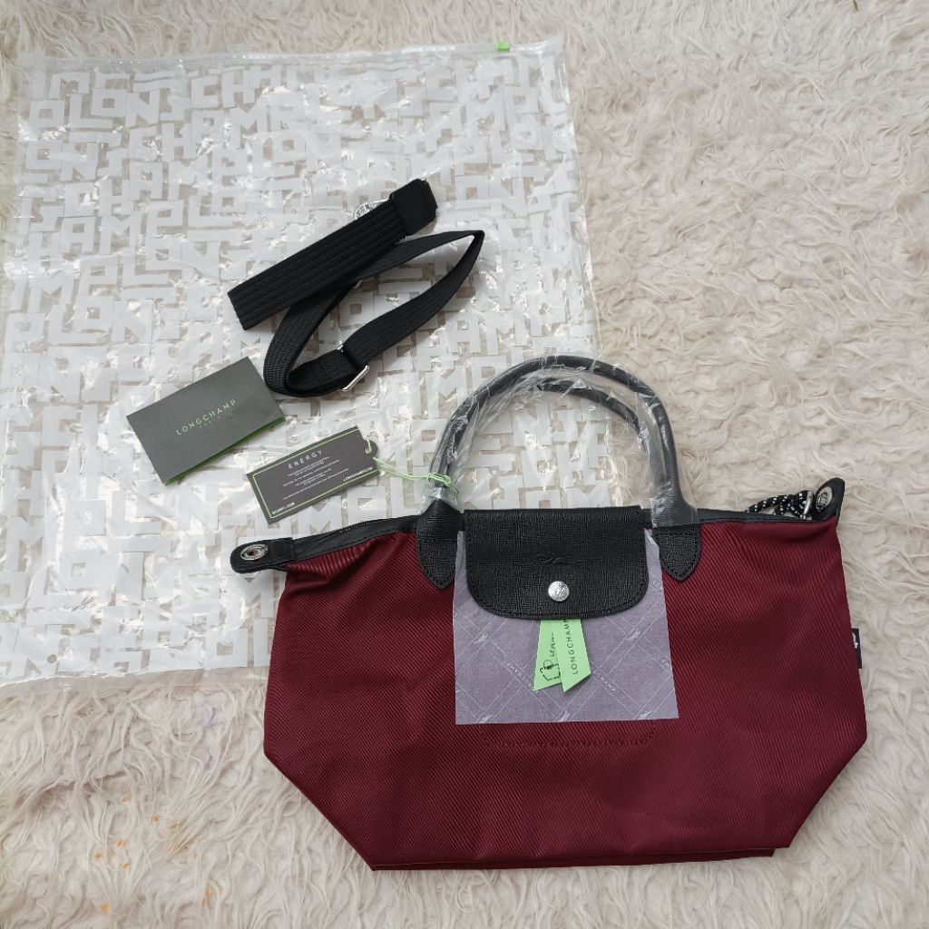 LC le pliage energy S hand bag burgundy small short handle SSH like medium kulit asli kulas tas sele