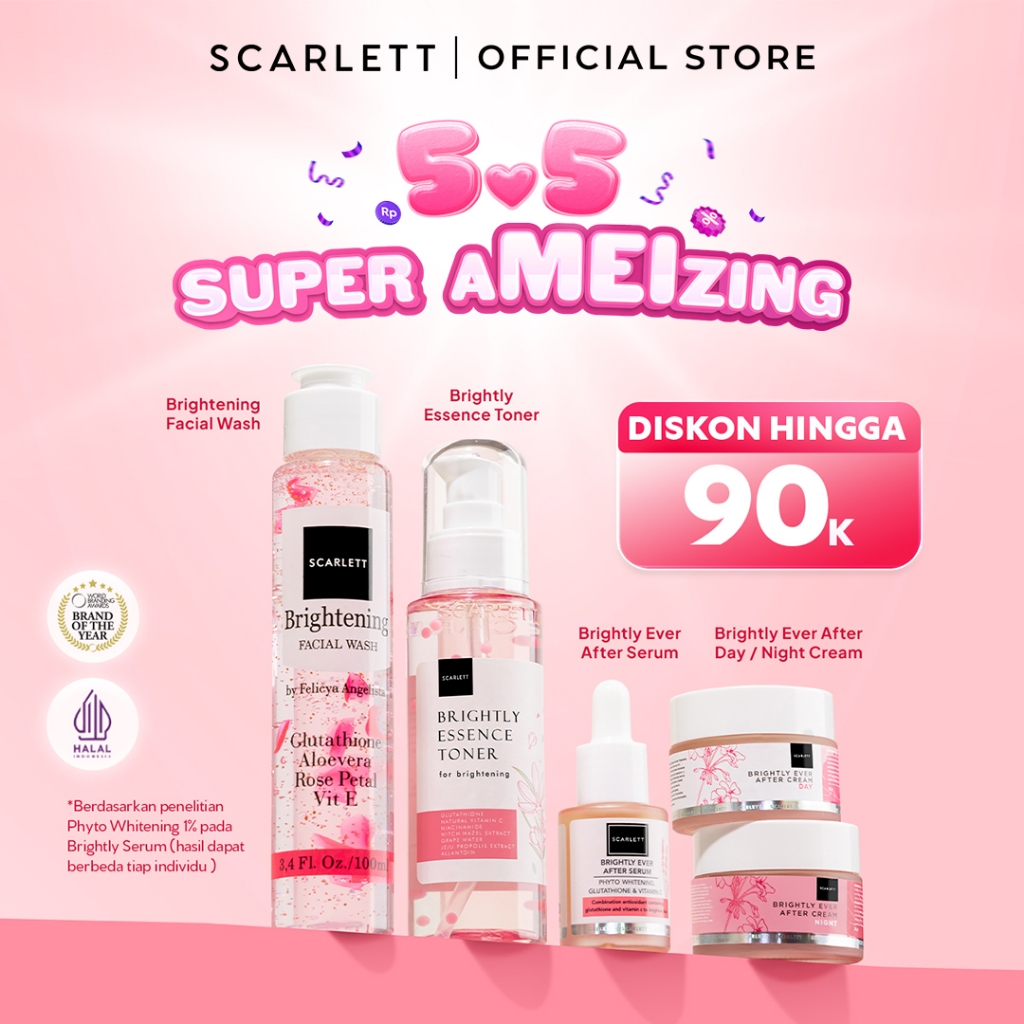 SCARLETT Brightly Ever After Series - Paket Lengkap Mencerahkan Wajah 5in1-Brightening Moisturizer +