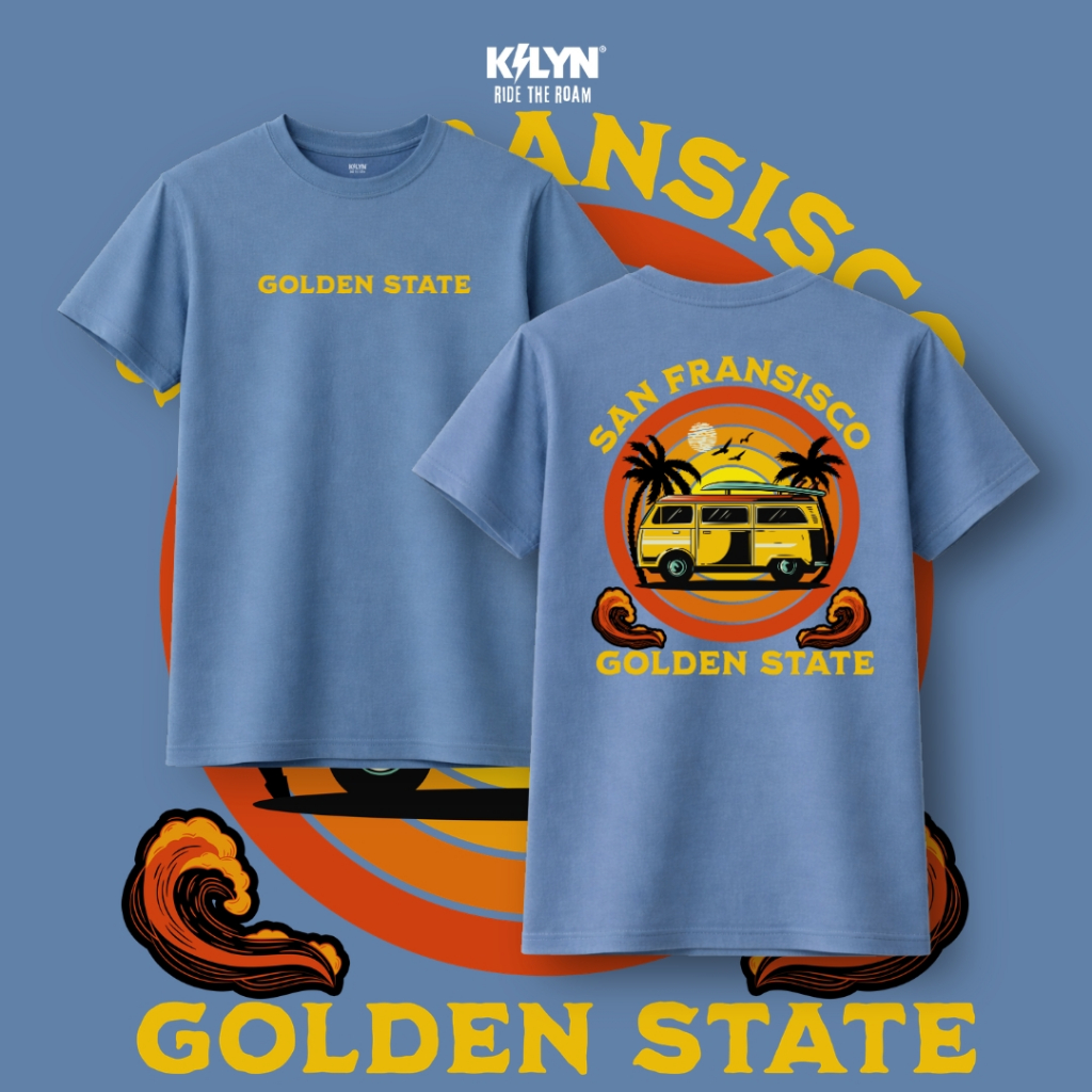 THE RAW OF RIOT - [Golden State / Biru Denim] Baju Kaos Pria Distro Regular Full Cotton 24s Retro Sk