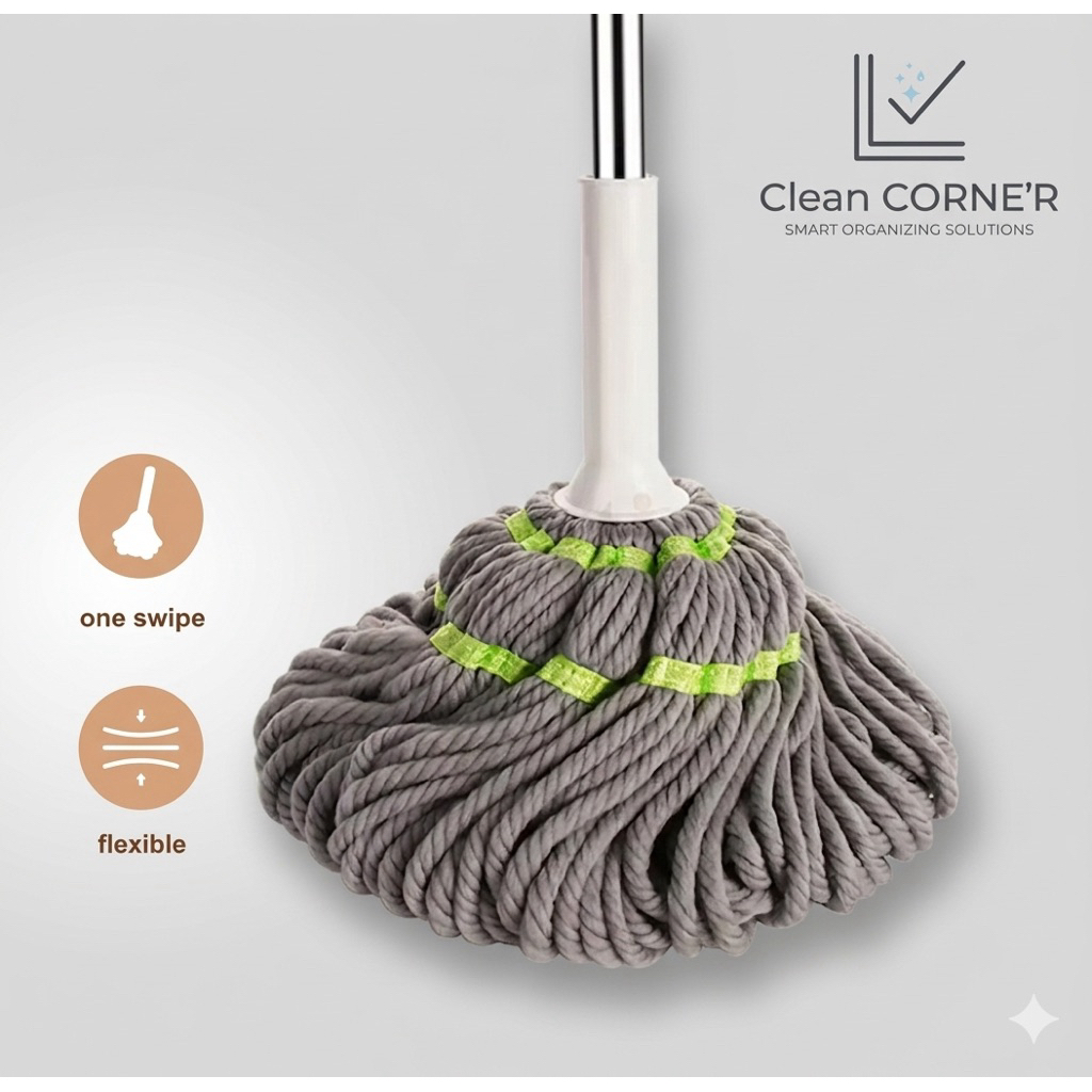Alat Pel Lantai Peras Otomatis  — Twist Mop Microfiber Abu-Abu SIMPLE KUALITAS PREMIUM