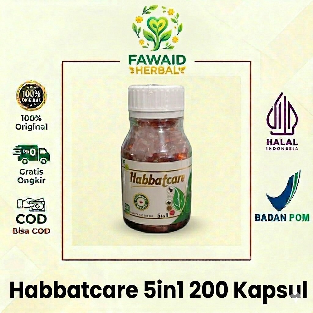 Habbatcare 5 in 1 (Habbatussauda, Garlic Oil, Zaitun, Salmon Oil, Propolis) 200 kapsul - Menurunkan 