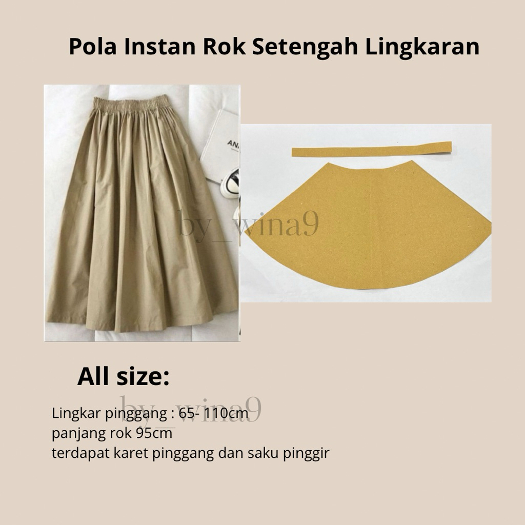 pola instan rok setengah lingkaran