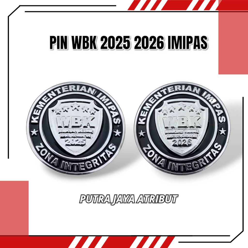 Pin WBK Zona Integritas Kementerian IMIPAS 2025 2026 Logo Timbul Premium Magnet Paku Kancing ASN PNS
