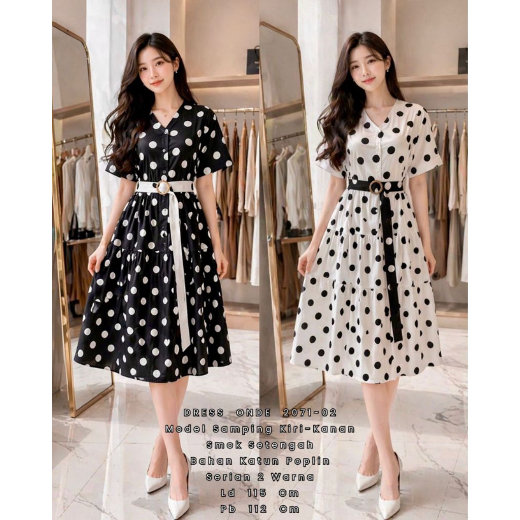DRESS POLKADOT BIGSIZE KATUN POPLIN PREMIUM / DRESS PANJANG POLKA OVERSIZE 3XL LD115CM FASHION KOREA