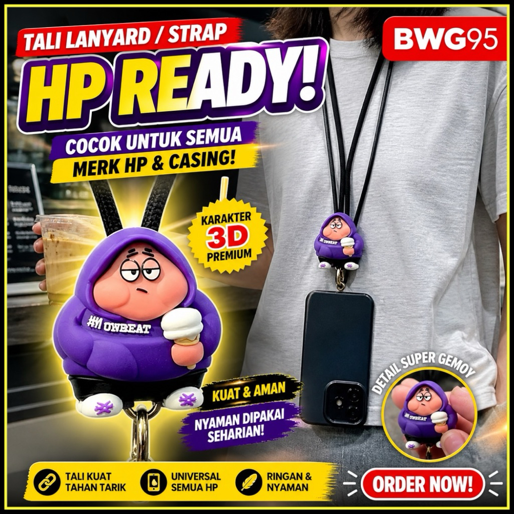 Tali Lanyard HP/ Gantungan Leher Tali Handphone Anti Jatuh Kuat Banyak Pilihan Karakter Bisa COD