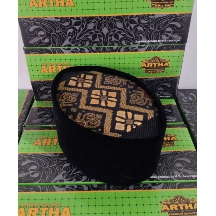 Songkok peci kopiah hitam ac kombinasi kain songket