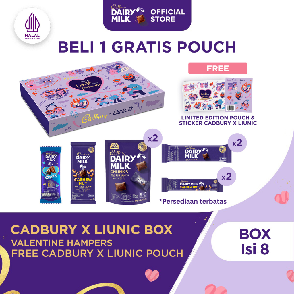 Hampers Box Cadbury x Liunic - Isi 8 pack Cokelat Cadbury Dairy Milk, GRATIS 1 Sticker | Valentine D