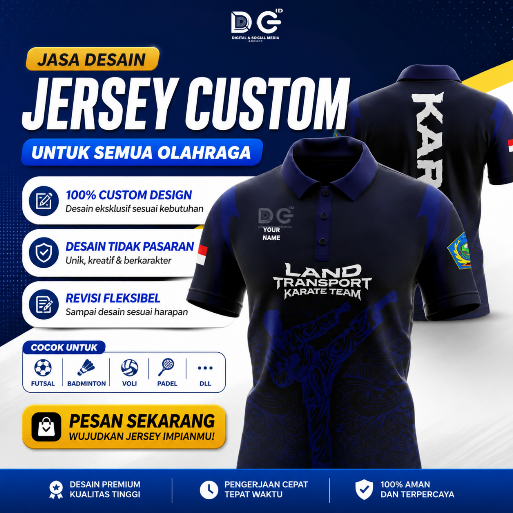 Jasa Desain Jersey Custom Profesional | Kaos Tim Futsal, Voli & Olahraga (Full Custom)
