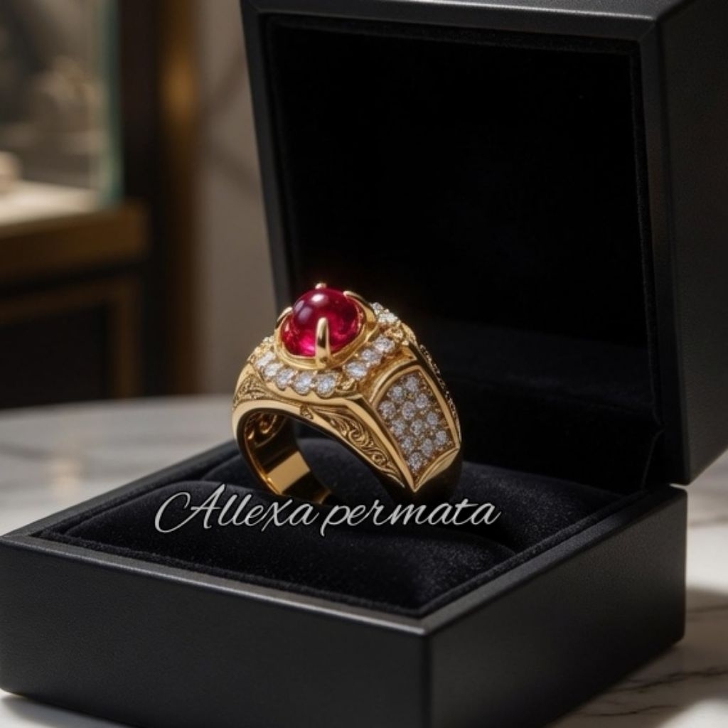 Cincin Batu Permata Merah Delima Asli