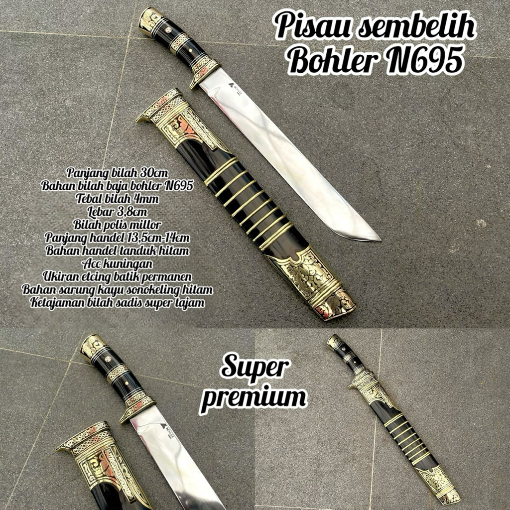 GOLOK PISAU SEMBELIH BAJA BOHLER N695 HANDLE TANDUK 30 cm,35cm,40 cm TAJAM