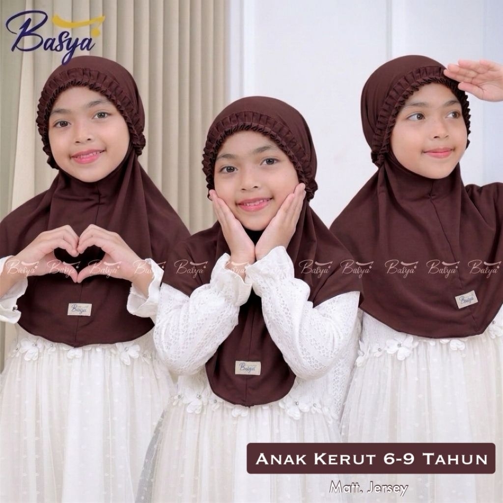 [BASYA] ANAK KERUT 6-9 TAHUN•hijab instan anak kerut tali•hijab instan jersey•jilbab bergo tali polo