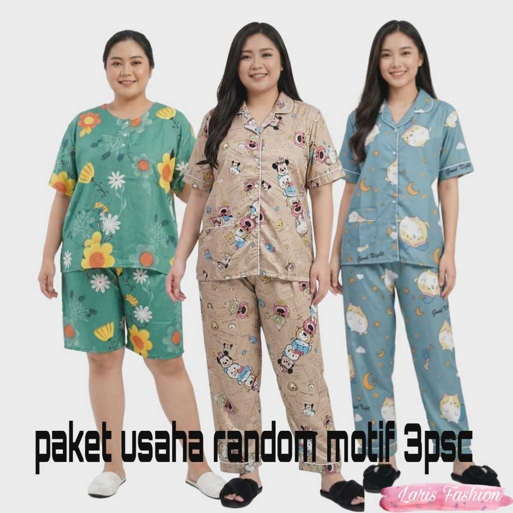 LARIS FASHION - PAKET HEMAT PIYAMA DEWASA RANDOM 3 PCS/ BAJU TIDUR WANITA PAKET USAHA