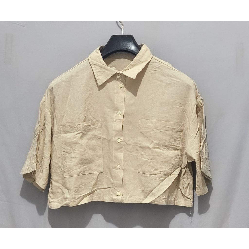 kemeja linen crop premium