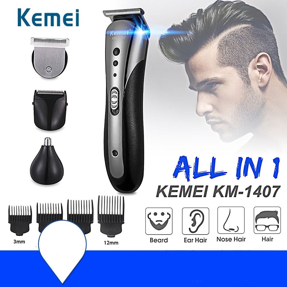 Kemei KM-1407 Hair Clipper Elektrik - 3 in 1, Baterai Isi Ulang, Pisau Tajam