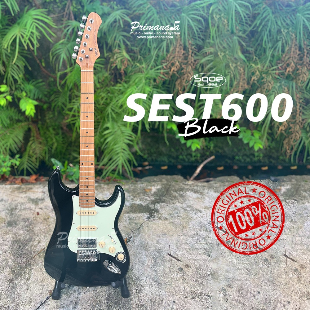 SQOE SEST600 Black Gitar Elektrik SEST 600 Guitar Listrik Roasted Maple