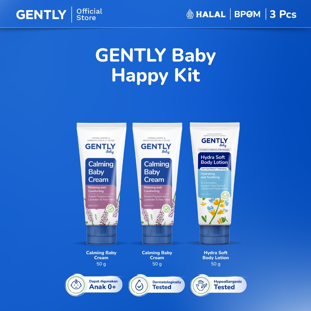 GENTLY Baby Happy Kit | Paket Calming Baby Cream 50g Krim Bayi Nyaman 2 Pcs + Hydra Soft Body Lotion