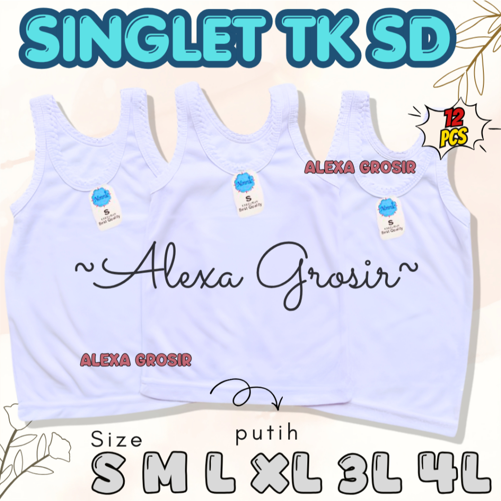 12 PCS Kaos Dalam Anak Premium TK SD Katun Lembut Nyaman