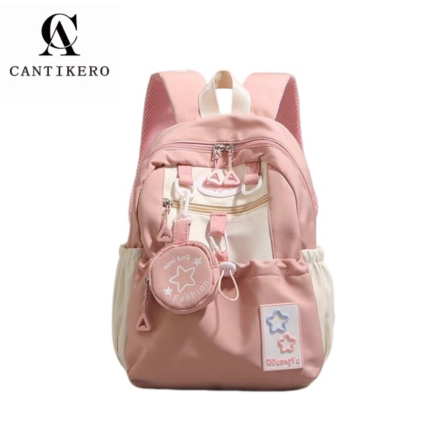 CANTIKERO Tas sekolah wanita lucu Besar Korea Import Serut Ransel Warna Bentrokan Angin Akademi Serb