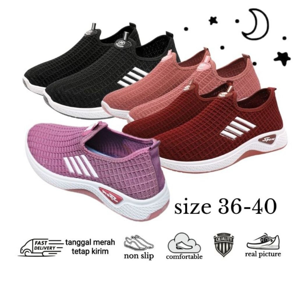 ALHUSNA SHOES, SEPATU WANITA TERBARU SLIP ON SNEAKERS SW19 SW19N