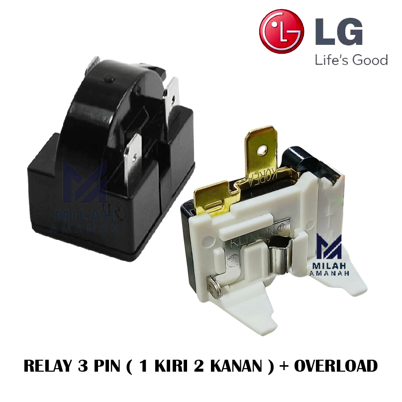 LG Relay 3 Pin 2 kanan 1 kiri + Ptc Overload Kulkas 1 pintu / 2 pintu