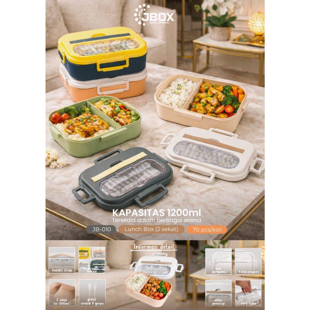 Lunch box / kotak makan kode JB-006 | JB-011 | JB-010 2 skat uk 1200ml ( free sendok & garpu )
