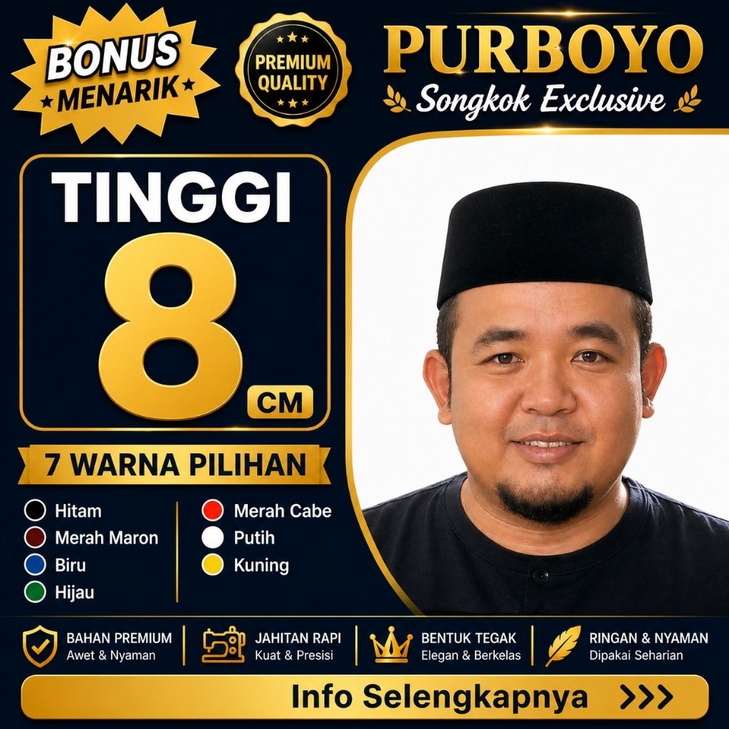 Peci Tinggi 8 cm - Bludru Halus Berkualitas Premium Model AC - Songkok Purboyo Kopiah Polos