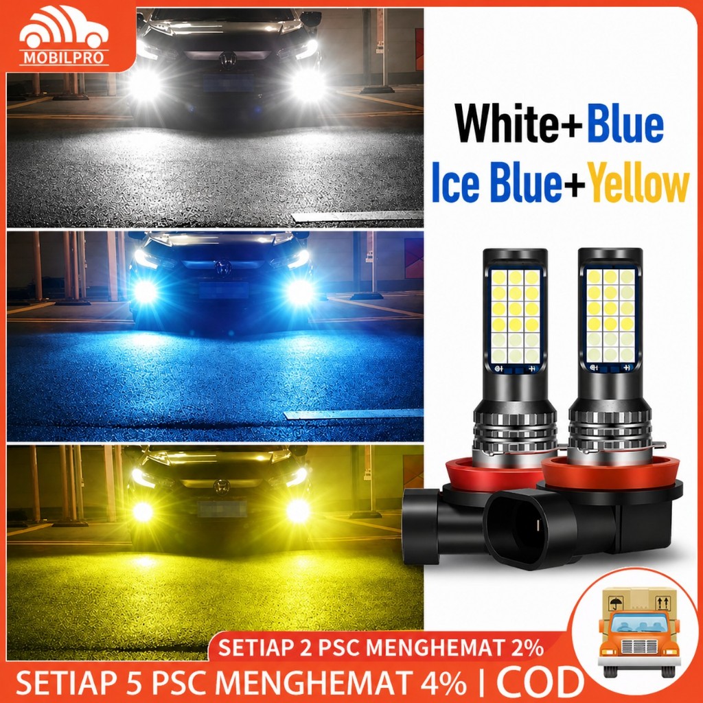 2Pcs 24Led Lampu Kabut Led Mobil 3 Warna Ganda H9 Bohlam Led H8 H11 H16(JP) Lampu Kabut Mobil Super 