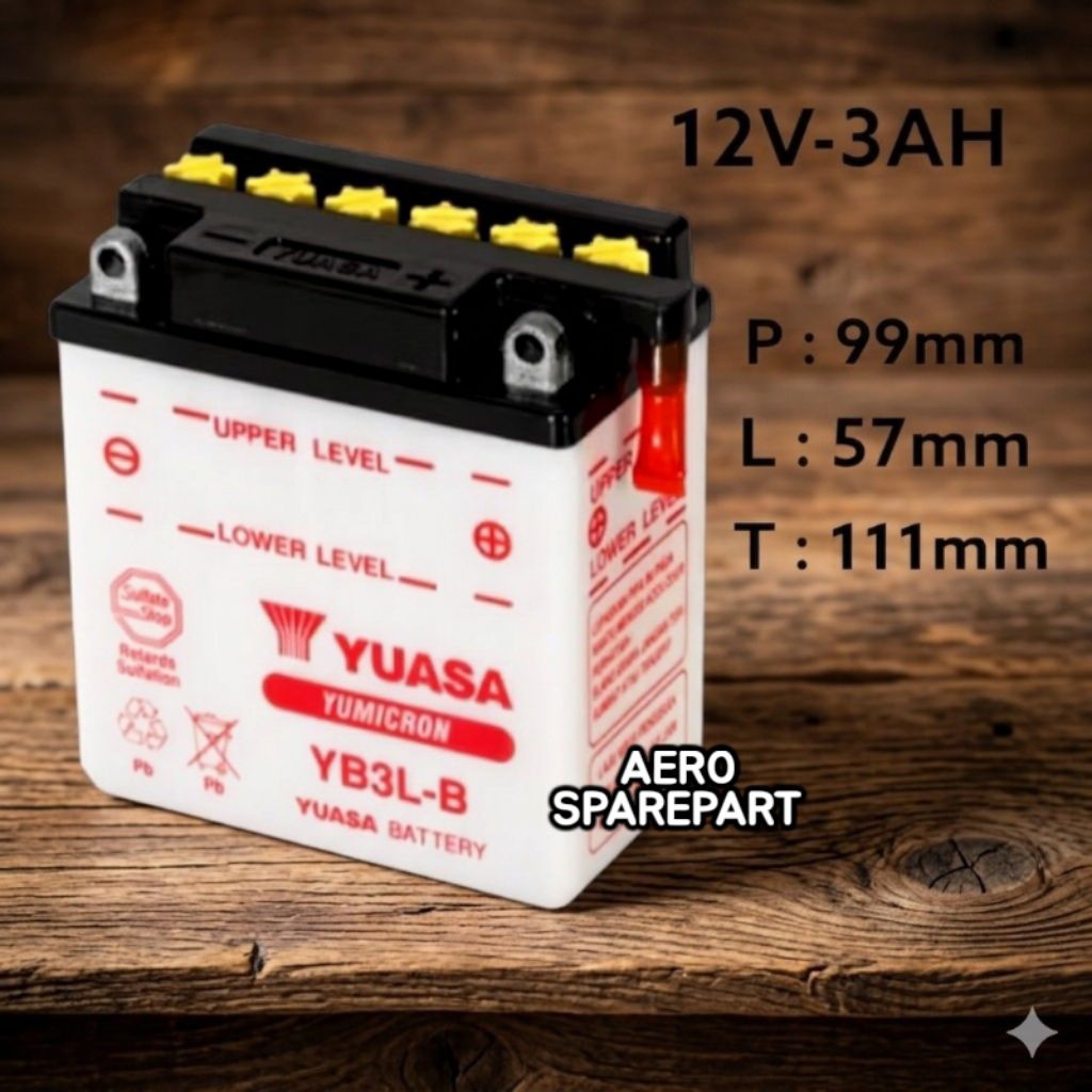AKI ACCU YUASA YB3LB 12V - 3AH BASAH ( 12 VOLT - 3 AMPERE ) ( SUZUKI SATRIA R 120 / SATRIA 2T 2TAK H