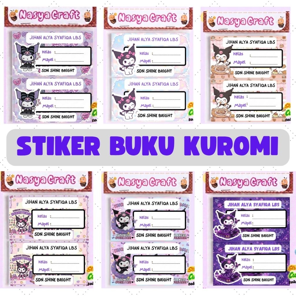 Stiker Buku Nama Custom Series Kuromi - Label Mapel Sekolah Aesthetic - Stiker Label Nama Buku Sekol
