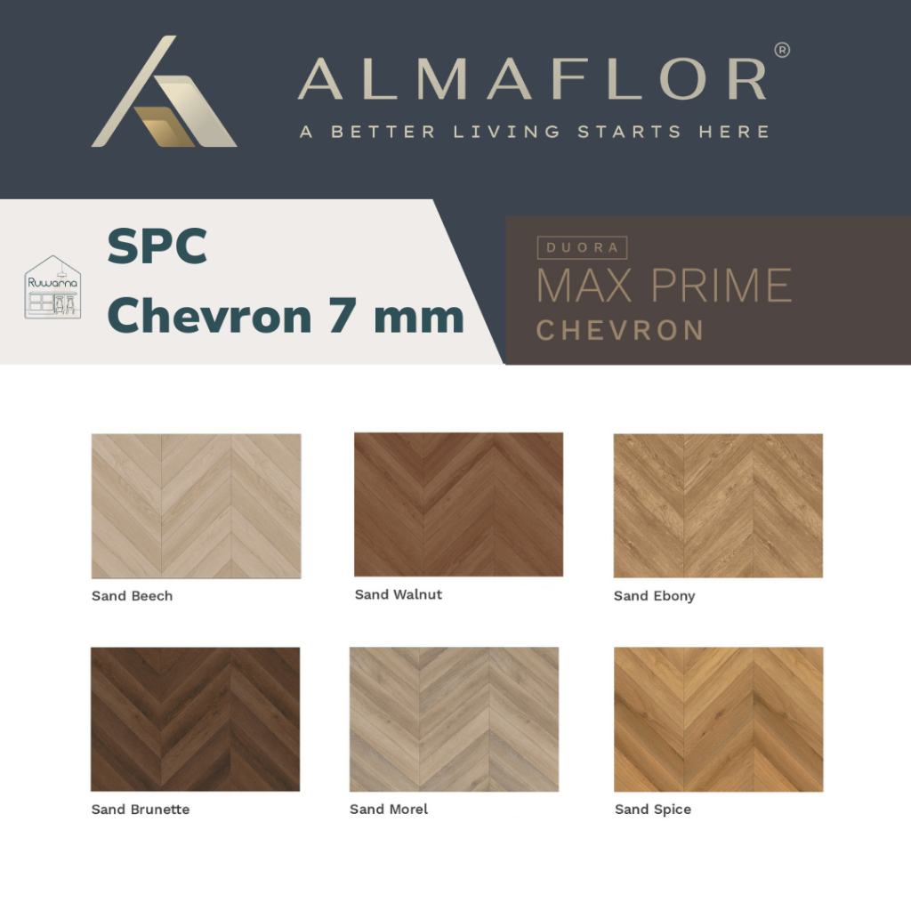 Lantai SPC Chevron ALMAFLOR 7 mm Duora Max Prime