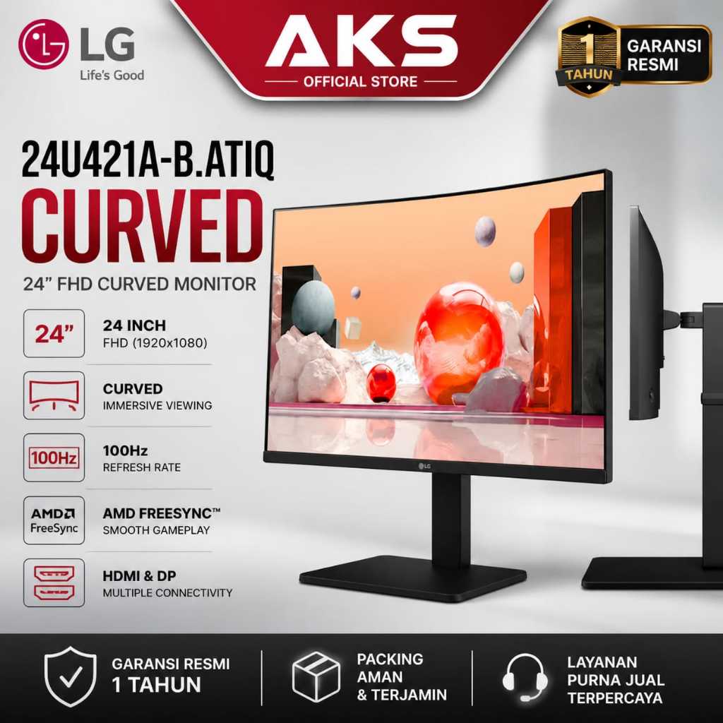 Monitor LG 24U421A-B ATIQ Curved 24" FHD - Layar Lengkung Nyaman untuk Kerja & Gaming