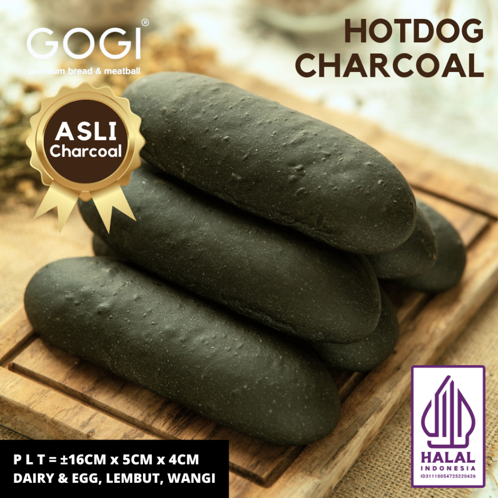 Hotdog Charcoal Bun Roti Hotdog Hitam Black Hotdog Roti Panjang isi 6 Pcs