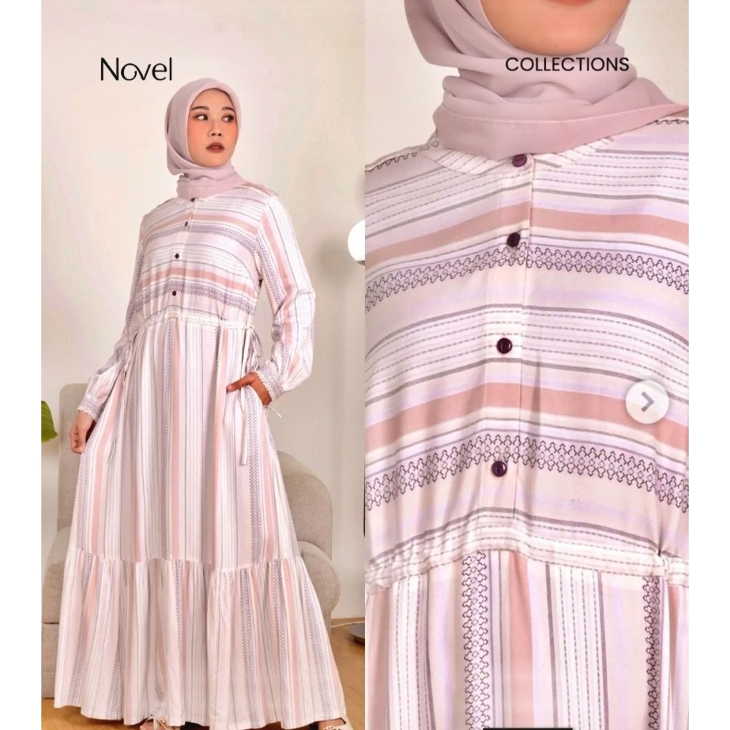 Novel Mice Gamis Wanita Rayon Salur Pastel Size L