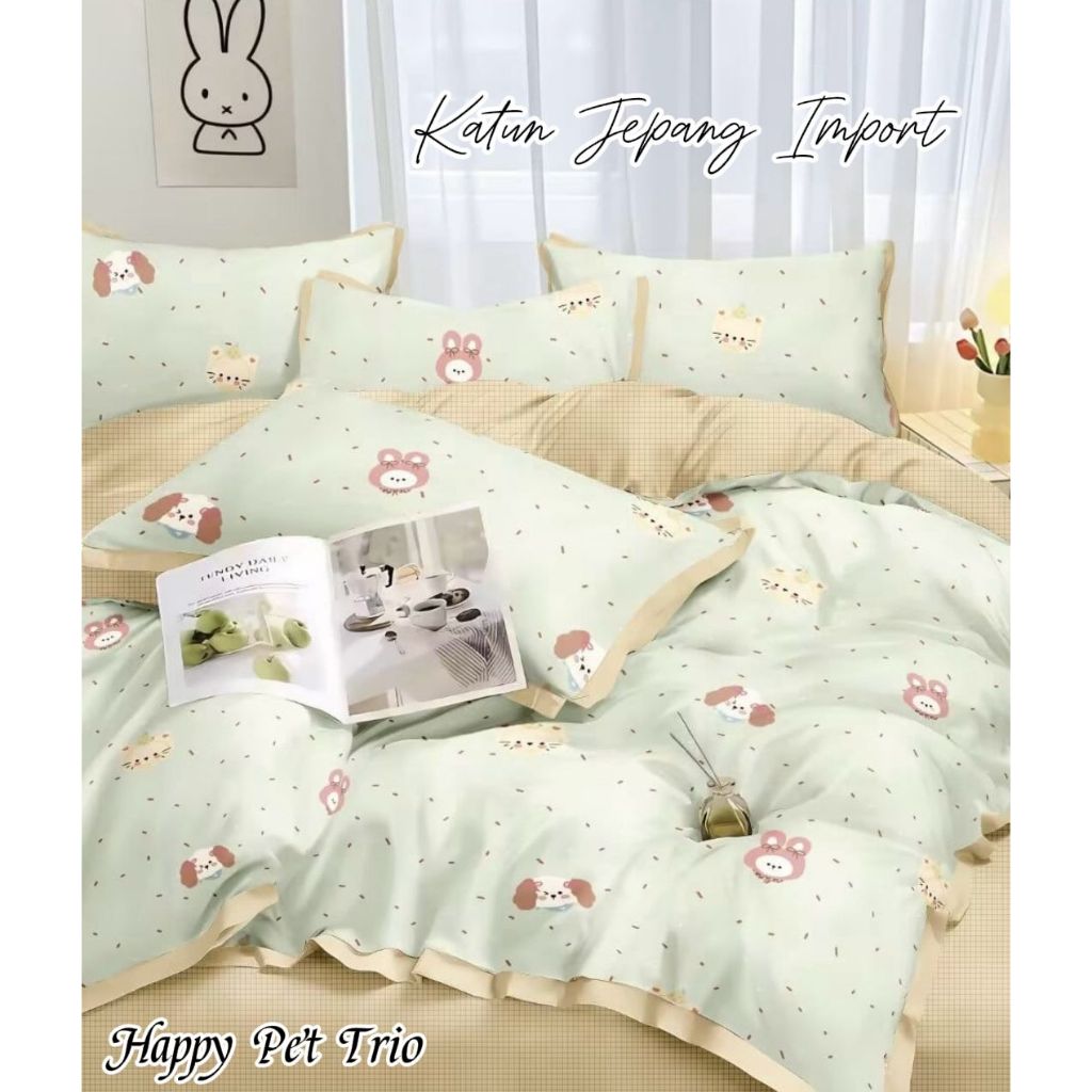 Sprei Kasur Katun Jepang Original Motif Aesthetic Karakter Polos Anak Perempuan Laki Single Double B