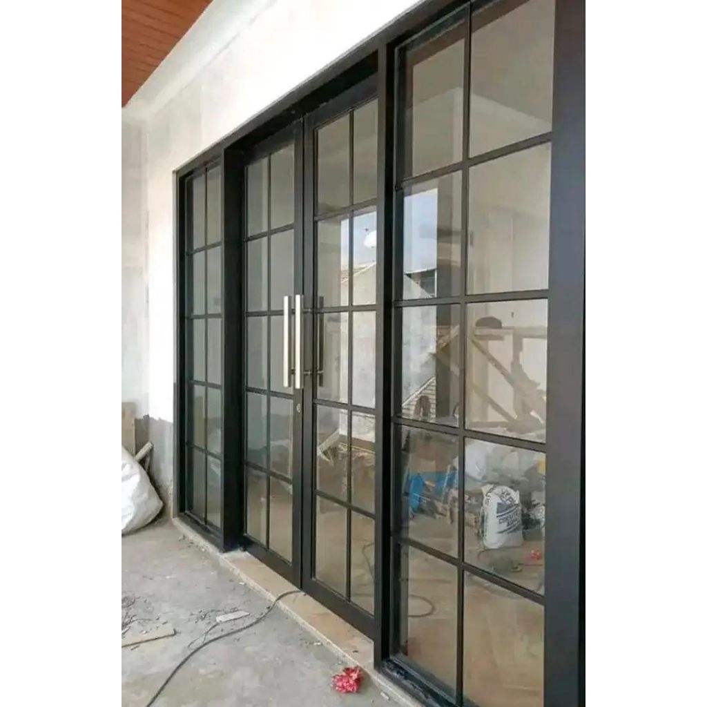 kusen pintu alumunium 4inc+ 2pintu seleding+ jendela kaca mati kanan kiri  L 245 T 230 free packing 