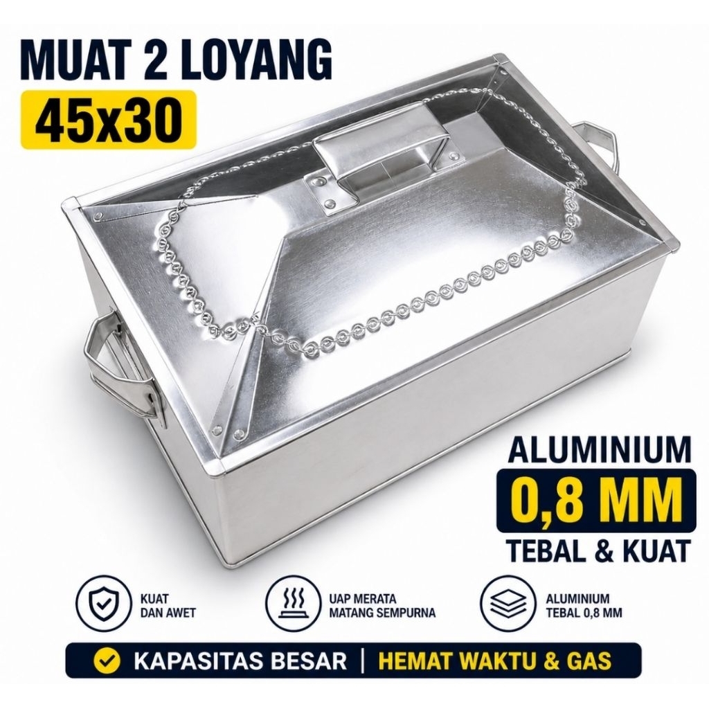 Dandang Kelakat Kotak Besar Muat 2 Loyang 45x30 | Kukusan Aluminium Tebal 0,8 mm Untuk Kue & Usaha